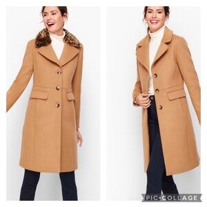 Talbots REMOVABLE Faux Fur Trimmed  Wool Coat Size 10